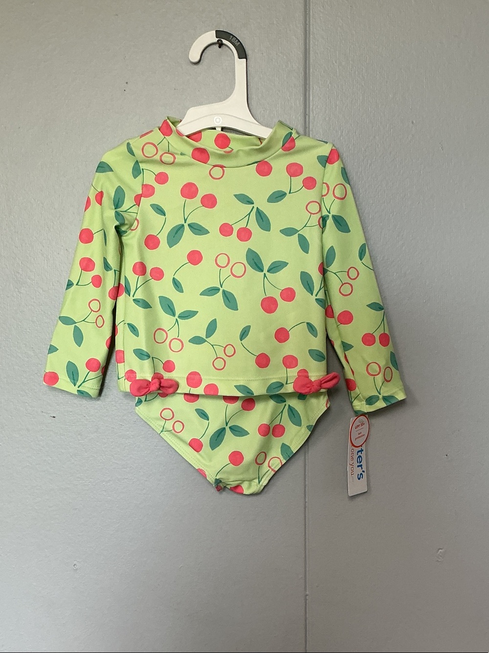Lime Green Cherry Print Kids Rashguard Set